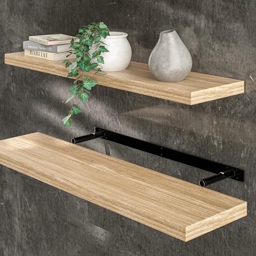 Casaria® Wandregal Holz Eiche Hängeregal mit Halterung 15kg Tragkraft Küche Wohnzimmer Flur Schweberegal Bücherregal Regalbrett Schwebend 90cm Casaria® Wandregal Holz Eiche Hängeregal mit Halterung 15kg Tragkraft Küche Wohnzimmer Flur Schweberegal Bücherregal Regalbrett Schwebend 90cm