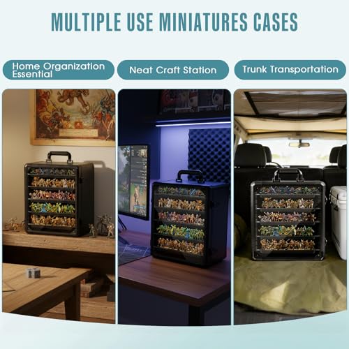 Image of Miniature Carrying Case, Aluminum Alloy Frame & Clear Window for Display & Secure Transport Miniature Storage Case with Lock for Warhammer Miniatures, Figures and Collectibles (Medium)