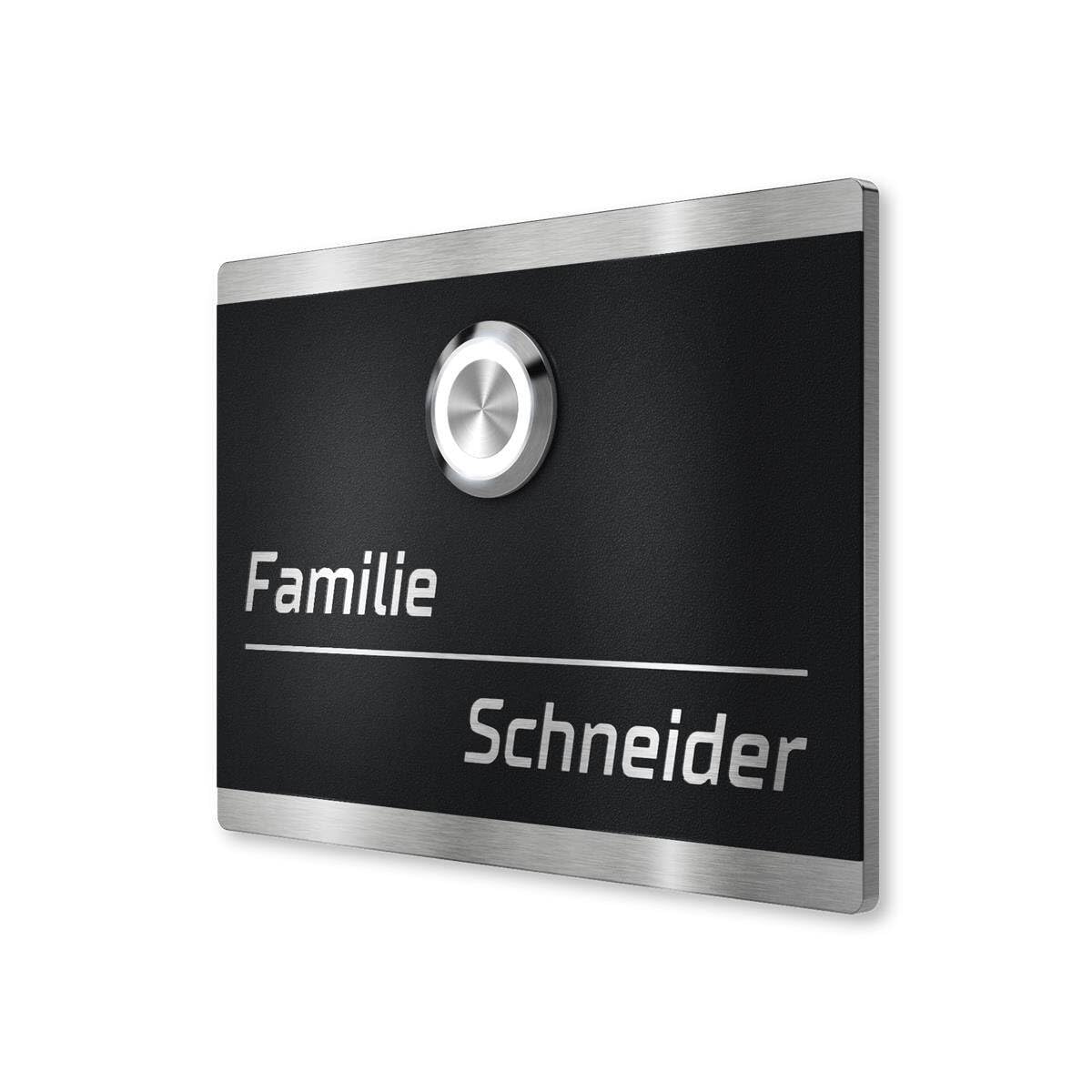 Metzler campanello acciaio inox esterno LED targa nome personalizzabile e pulsante retroilluminato nero RAL 9005 IP67 resistente intemperie montaggio facile compatibile 6-24 V AC/DC incisione laser