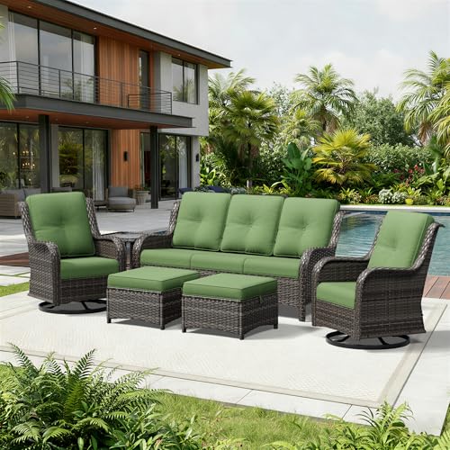 Image of Joyside 6 Piece Wicker Patio Furniture Set, Outdoor Swivel Rocker Patio Chairs with High Back, Deep Seating, Wide Armrest, Thickened Cushions, Outdoor Furniture for Deck, Porch Use