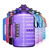 SLUXKE Gallon Water Bottle with Straw and Time Marker, 74oz BPA Free Sports Water Jug with Handle, LeakProof Pop Up Daily Water Intake Bottle Light Purple