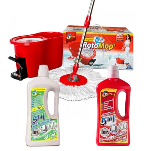 KIT ROTOMOP + DETERGENTE MULTIFUNZIONE 1lt + DETERGENTE MULTIFUNZIONE profumo di Talco 1lt - 5IN1 Pavimenti Brillanti, Cucina, Mobili, Vetri