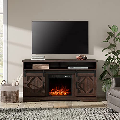 WAMPAT Fireplace TV Stand for TVs Up to 65 Inch, Farmhouse Wood