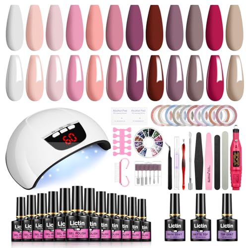 Lictin Kit Uñas de Gel- kit Lampara Uñas de Gel,12 Colores* 8ML Esmalte Semipermanente Gel Uñas,54W Lámpara Secador de Uñas UV/LED,Removedor de Uñas, Herramientas de Manicura 2 510LtLcXRuL