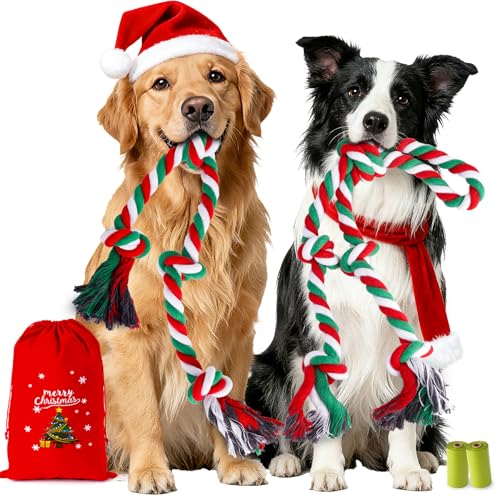 Eefitoys Tough Christmas Dog Rope Toys for Aggressive Chewers- Tough Tug of War & Chew Toys for Large, Medium & Small Dogs, 5 Pack Including 2 Ropes & 3 Supplies