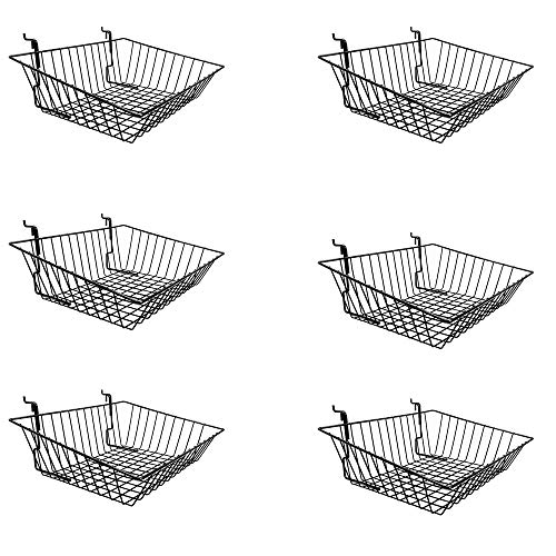 MH GLOBAL Set of 6 Pieces 15 in x 12 in x 5 in Black Metal Wire Slatwall Gridwall Pegboard Shallow Front Sloping Basket