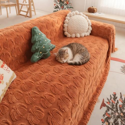 冬用新しいソファカバー - 超柔らかいウサギ型プラッシュの一体型スリップカバー、セクショナルやl字型ソファ用、ペットや子供のための洗濯機対応プロテクター Orange 180*320cm