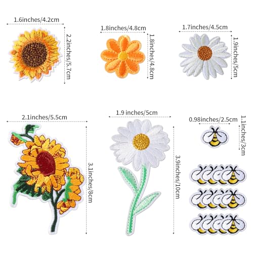 Xinjoduz 585966_1_TZVJVTA5 36Pcs Flower Patches Flower Iron On Patches Sunflower Bee Rose Daisy Embroidered Patches Sew thumb #1