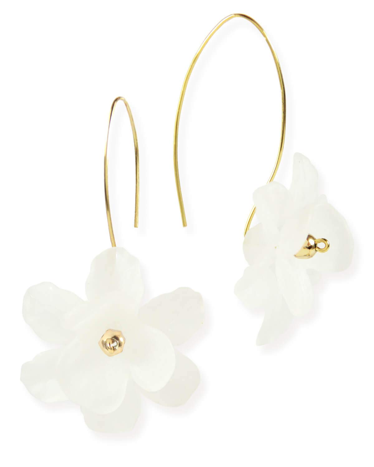 Taolei Designs 18K Gold Plated White Flower Drop Earrings New Womens Jewelry EG7691W Length: 2" Flower Size: 1.25" in Diameter