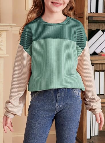 blibean Tween Girls Fall Long Sleeve Shirt Kid Color Block Tops Size 6-15 Years3