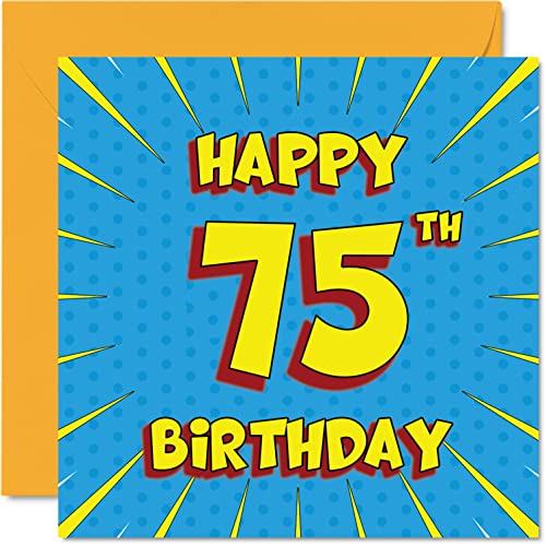 Divertidas tarjetas de 75 cumpleaños para hombres y mujeres, libro de cómics, tarjeta de feliz cumpleaños para abuelo, abuela, niñera, papá, 145 mmx145 mm, tarjeta de felicitación de 75 cumpleaños