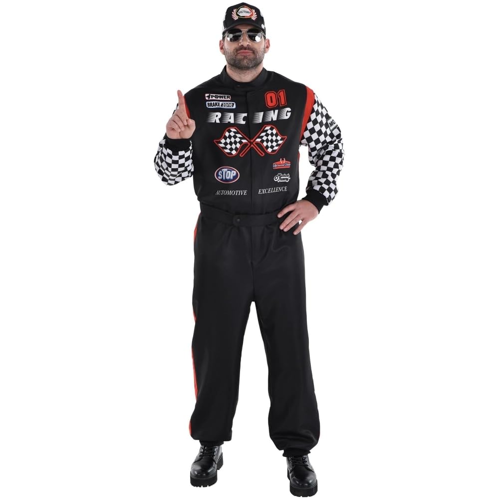 amscan Men's Black, & White Racecar Driver Costume Set, Small Size (36-38) - Comfortable Fit, Ideal for Parties, Gatherings, & Social Events
