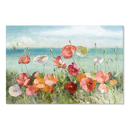 Goldfoilart Beach Colorful Flower Canvas Paintings Spring Poppies Wall Art Pictures Bloosom Floral Framed Artwork Print Landscape for Living Room Bedroom Kitchen Office Home Decor 36' x 24'