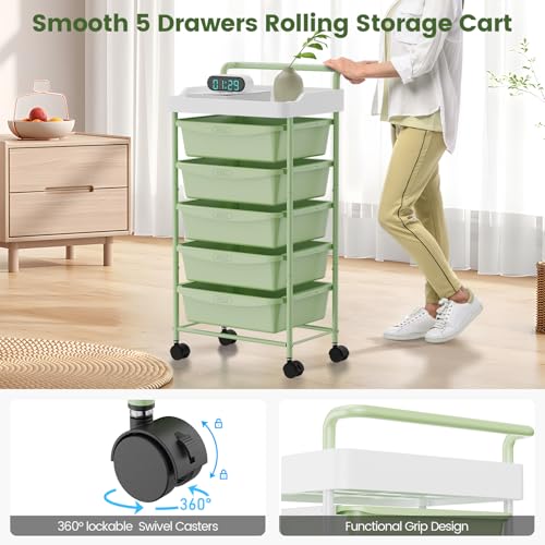 Rolling-Storage-Cart-with-Drawers-Utility-Cart-with-5-Drawers-and-Tabletop-5-Tier-Utility-Cart-on-Wheels-Multipurpose-Storage-Drawer-Cart-Organizer-with-Lockable-Wheels-for-Home-Office-School-Green Rolling Storage Cart with Drawers Utility Cart with 5 Drawers and Tabletop 5 Tier Utility Cart on Wheels Multipurpose Storage Drawer Cart Organizer with Lockable Wheels for Home Office School Green