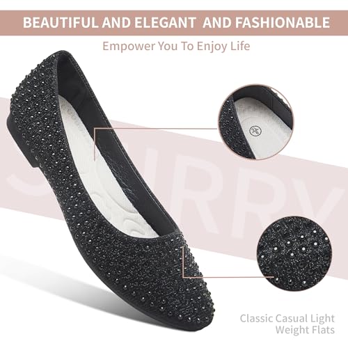 Women Rhinestone Ballet Flats Round Toe Sparkly Elegant Ballerina Flats Comfortable Light Weight Business Shoes Fashion Dress Wedding Shoes2