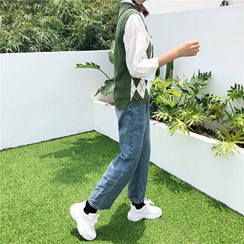 Image of Sweater Vest Women,Sleeveless V Neck Argyle Plaid Long Preppy Loose Knitted Casual School Sweaters Tank Top