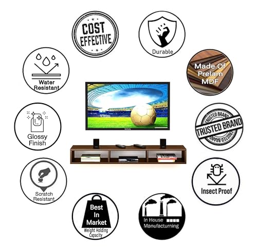 Image of Dime Store Wooden Wall Mounted Floating TV Stand /TV Entertainment Unit /TV Cabinet with Rack for Set Top Box & Decorative Objects /TV Stand for Living Room (Brown, 32x5x8 inch)