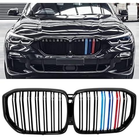 Zealhot X5 G05 Gloss Black M Color Kidney Grill Grille Fit for 2019 2020 2021 2022 2023 BMW X5 G05 (M color-Double Slats) Cover