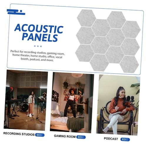 Paneles Acústicos Hexagonales TOYANDONA 12 piezas, Aislamiento de Absorción de Sonido para Estudio en Casa, Teatro, Gris, Fibra de Poliéster miniatura 4