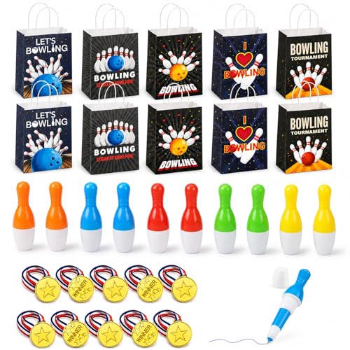 JPGhaha Bowling Mitgebsel 30 Stück Siegermedaille Medaillen mit Dreifarbigem Nylonband Bowling Druckkugelschreiber Geschenktüten für Bowling Geburtstag Deko Party Give Aways