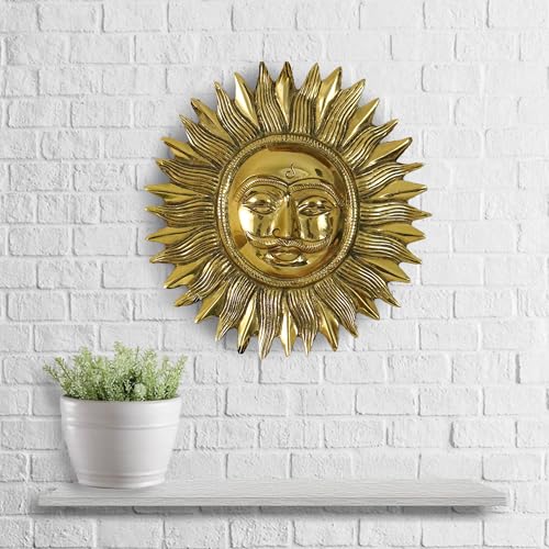 Image of Spillbox Brass Sun Face Wall Hanging|Suryan Wall Hanging for Home |Living Room| Vastu Decor|Door Hanging Decor| Sun (Surya) Statue Sculpture for Home&Office- Brass Sun Face Wall Hanging[900g]