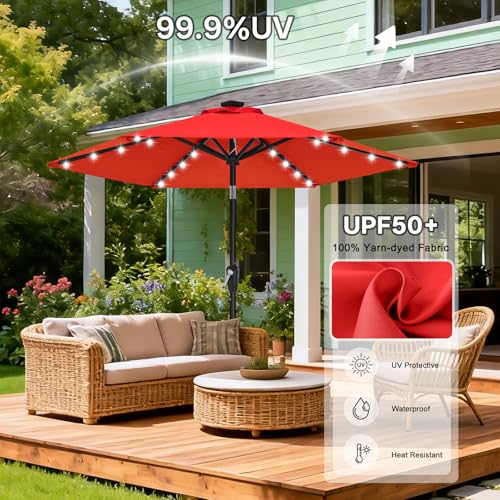 Image of ABCCANOPY Durable Solar Led Patio Umbrellas with 24LED Lights 7.5FT with 6 Sturdy Ribs (Logo Red)