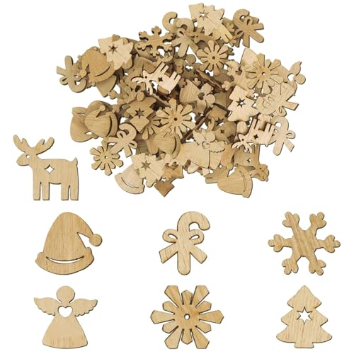 WeddHuis 50 Pièces Embellissements de Flocons, Streu-Deko en Bois, Convient pour les Fêtes de Noël, la Décoration de Meubles, Deco pour Buche de Noel,...