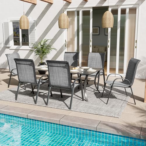 Image of Amopatio Patio Chairs Set of 6, Outdoor Stackable Dining Chairs for All Weather, Breathable Garden Outdoor Furniture for Backyard Deck(Dark Grey)