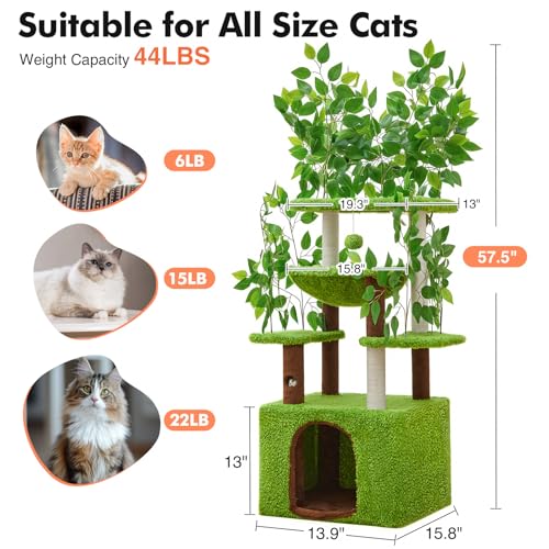 Woochpet 152 cm Katzenbaum mit Blättern zum Klettern, Verstecken und Schlafen, inklusive Hängematte, Kratzbaum und großem Katzenhaus – Bild 7