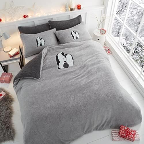 GC GAVENO CAVAILIA Teddy Fleece Duvet Cover with Pillow Cases Thermal Fluffy Warm Cosy Soft Bedding Set, EMB STAG, Double, Navy