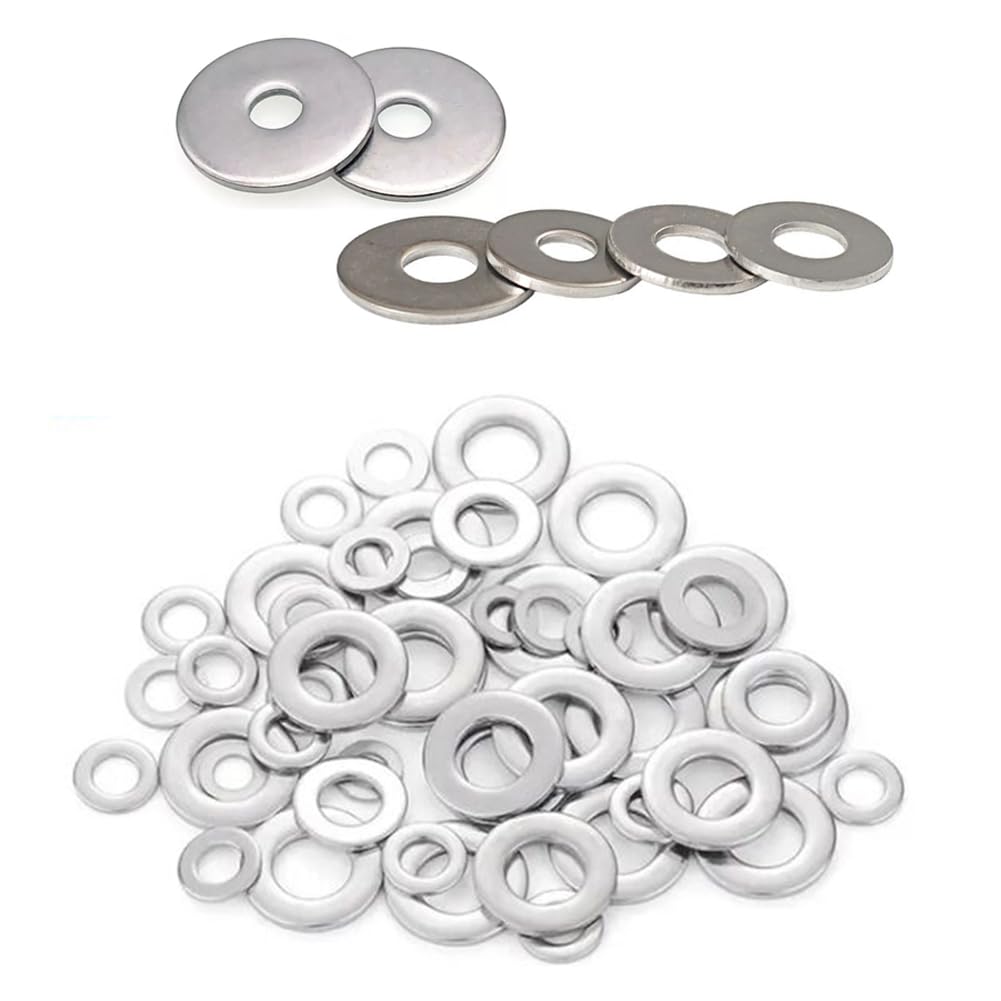 Metal Flat Washers Rings, M6 Flat Washer, Large Size Wider Ultra Thin Flat Finish Washers Plain Gasket, Pack of 100pcs (Silver, M6 Flat Washer), TMWashM6_100