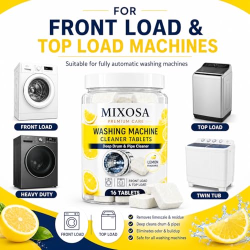 Image of scented Washing Machine (16 Tablets) Deep Cleaner Descaler Tablets for All Front and Top Load Machines, with Descaling and Stain-Removing Power (Lemon)