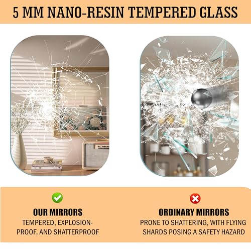 Image of Rousrie Frameless Wall Mirror for Bathroom, Glass, Modern, Clear, Rectangle, 60 x 45 Centimeters, Wall Mount (1, Rectangular)