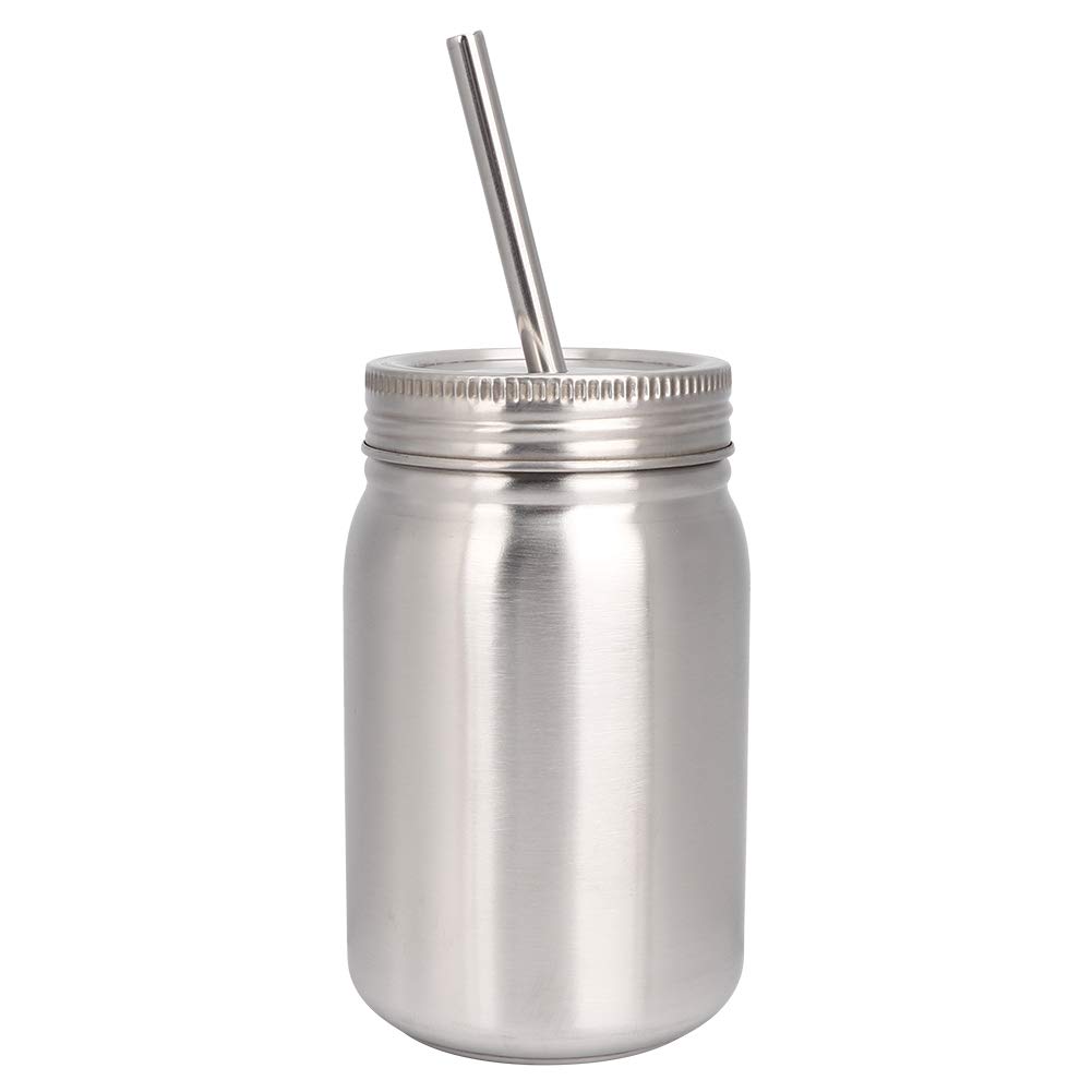 Gsycle 700ml Mason Jar, Stainless Steel Mason Cup Insulated Coffee Mug Tumbler Mug with Lid and Straw for Outdoors Home Office