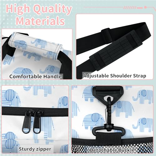 Elephant Blue Cartoon Travel Duffel Bag Weekender Overnight Bags for Women Men Foldable Waterproof Tote Bag with Trolley Sleeve3