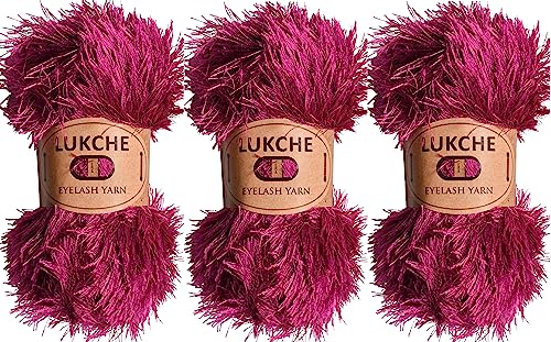 Image of Eyelash Fun Fur Yarn Premium 100% Polyester 164 Yds (150 Mt), 3.53 Oz (100 Gr) Colorful Crochet Yarn Dıy Hand Knitting (Fuschia, 3 Skein)