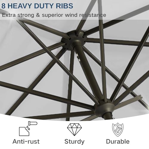 Image of 9' Solar LED Patio Umbrella with Tilt & Crank|8 Sturdy Ribs,UV Protection,Outdoor Market Table Umbrella for Deck,Lawn,Pool,Backyard(Light Gray)