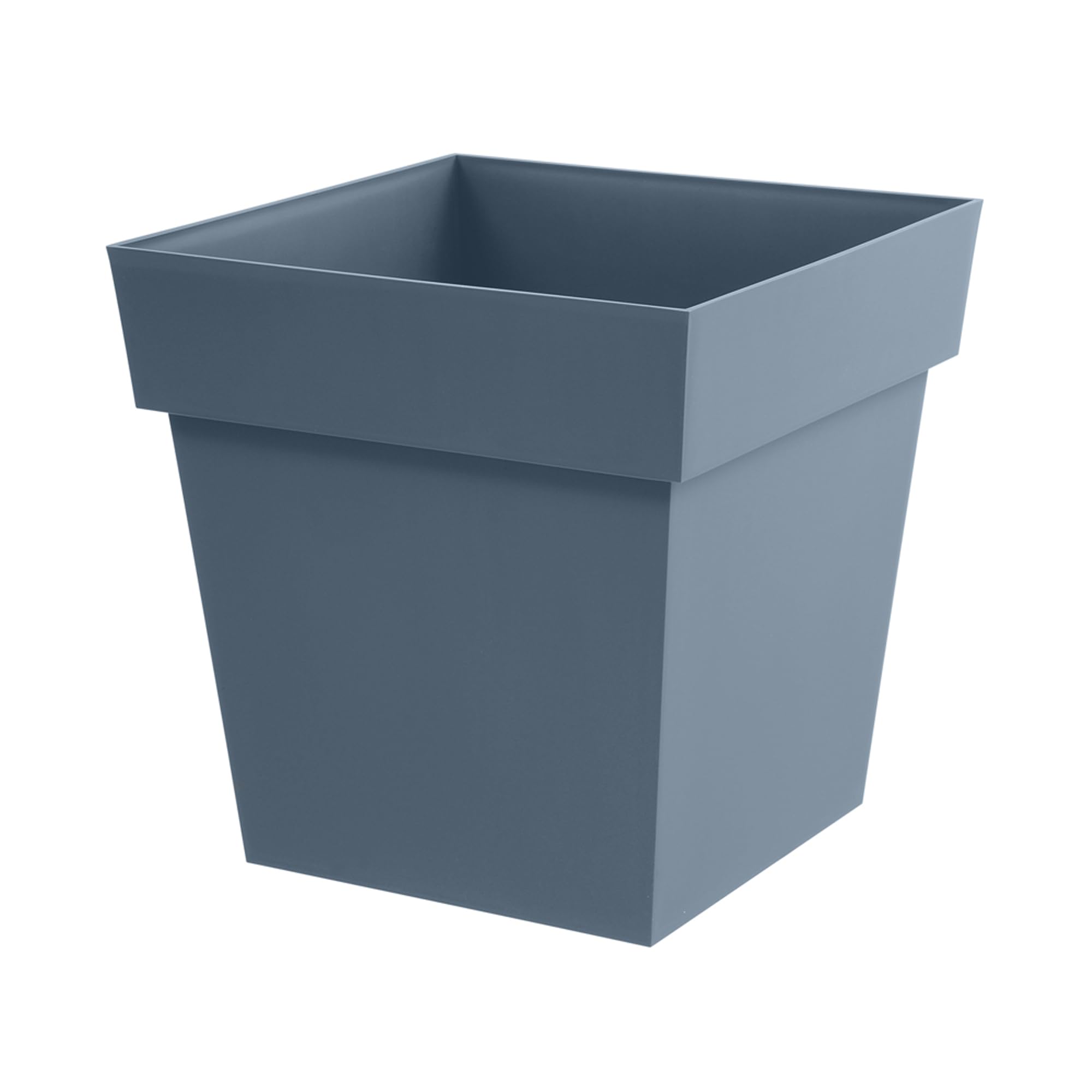 EDA - Pot de Fleur Carré Toscane 50 cm - 87 L - Intérieur & Extérieur - Zone de rétention d'eau pour Limiter l'Arrosage - Plastique Recyclé - 49,5 x 49,5 x H. 52,5 cm - Bleu Jean