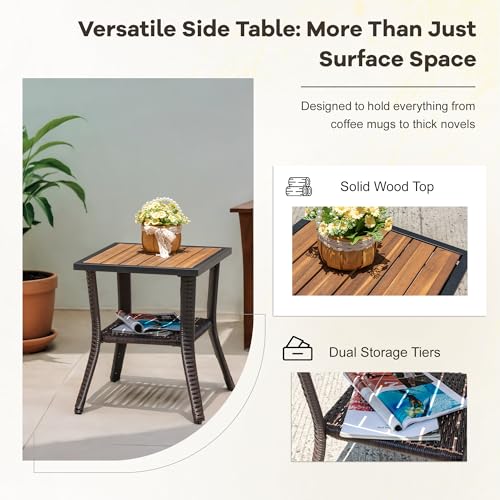 Devoko Patio Furniture Set Outdoor 3 Pieces Wicker Swivel Rocking Chairs Set of 2 with Coffee Table, Patio Conversation Set for Porch, Balcony, Deck, Garden (Brown) - Image 5