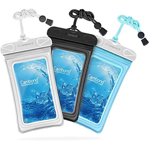 Waterproof Phone Case 4326539236, 3 Pack Cambond Floating Waterproof Phone Pouch, Transparent TPU Water Proof Cell Phone Pouch Dry Bag with Lanyard for iPhone X 8 7 6s Plus Galaxy S9 S8 S7, Black Blue White