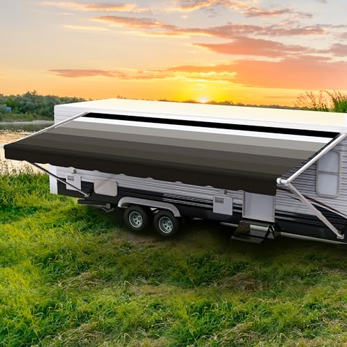 ShadePro - RV Awning Fabric Replacement - Heavy Duty Weatherproof Vinyl - Universal Outdoor Canopy for Camper, Trailer, and Motorhome Awnings - Granite Blk WG - 16' (Fabric 15' 2')