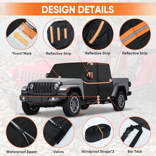 Image of Cab Cover for Jeep Gladiator JT 2019-2026 - All Weather Waterproof Gladiator Half Car Cover, Outdoor Jeep Cab Cover Rain Covers with Door Zipper Windproof Straps for Sun Snow UV Protection