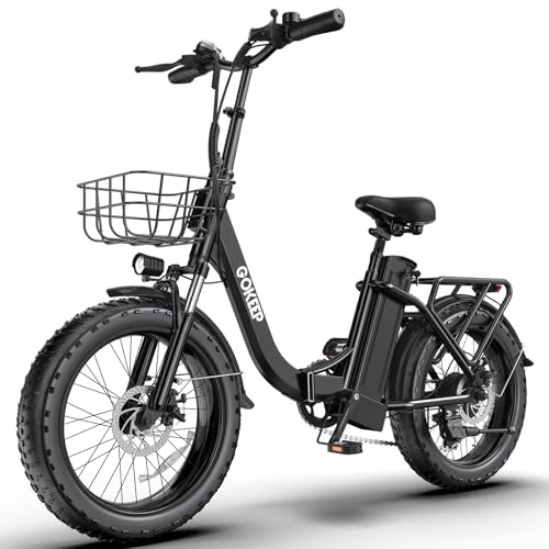 GOKEEP Electric Bike for Adults 20' Fat Tire1300W Peak Motor 52V 13AH Removable Battery Max Range 35 Miles,28MPH,Folding EBike with Shimano 7 Speed and Adjustable Seat for Commute Mountain Snow