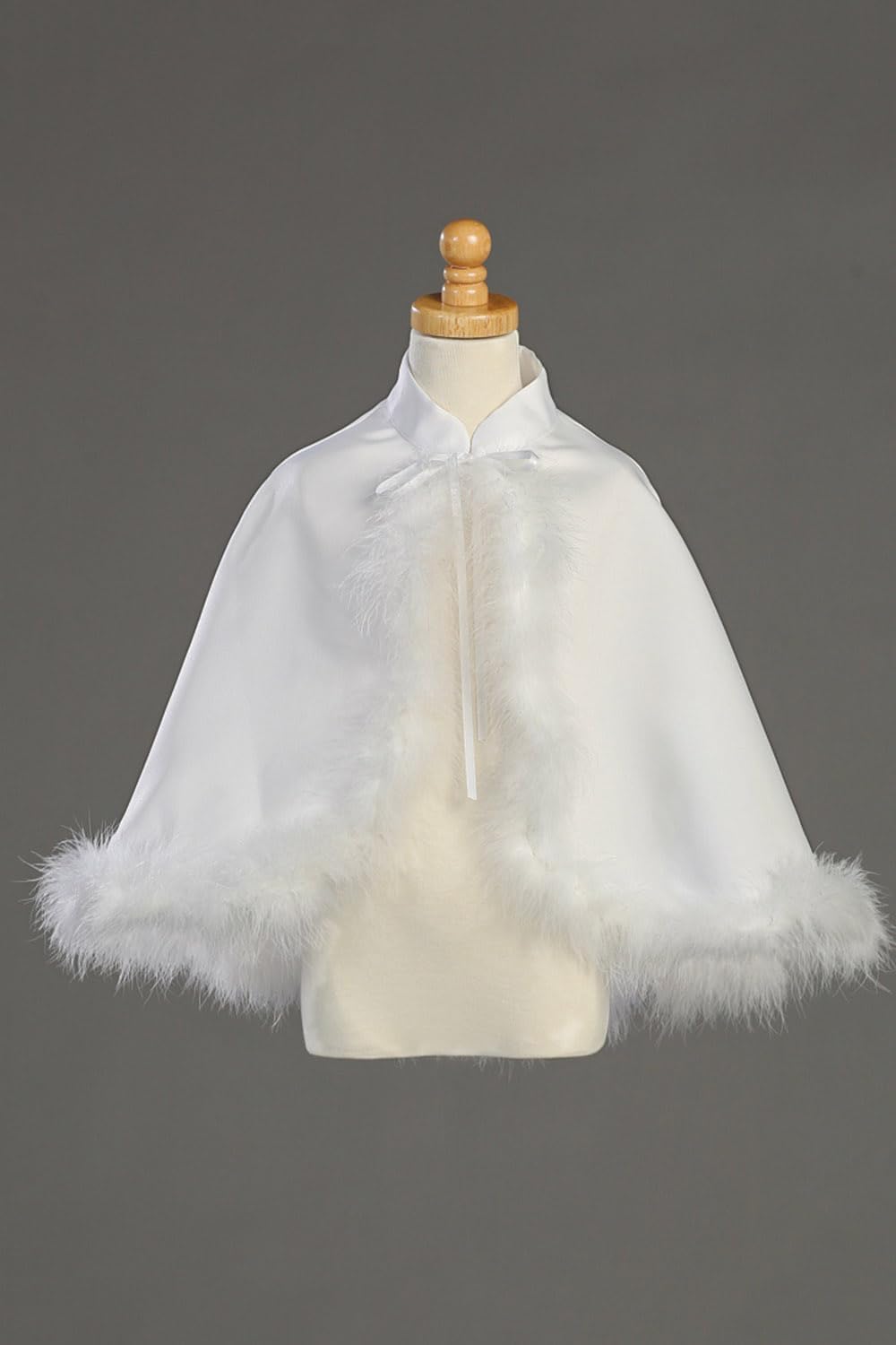 White Satin Cape with Marabou - First Communion Bolero for Girls - Flower Girl Sweater for Wedding, Cardigan