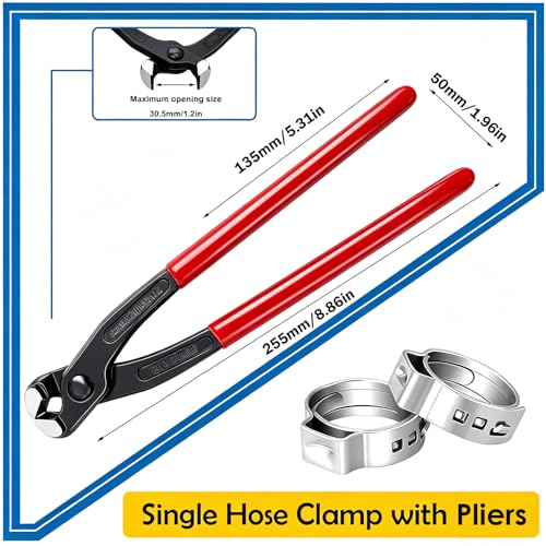Image of 405Pcs 15-Sizes 304 Stainless Steel Single Ear Hose Clamps with Ear clamp plier 5.3-36.1mm Crimp Hose Clamps Assortment Kit for Auto /Home Appliance /Pipe /Fuel Line
