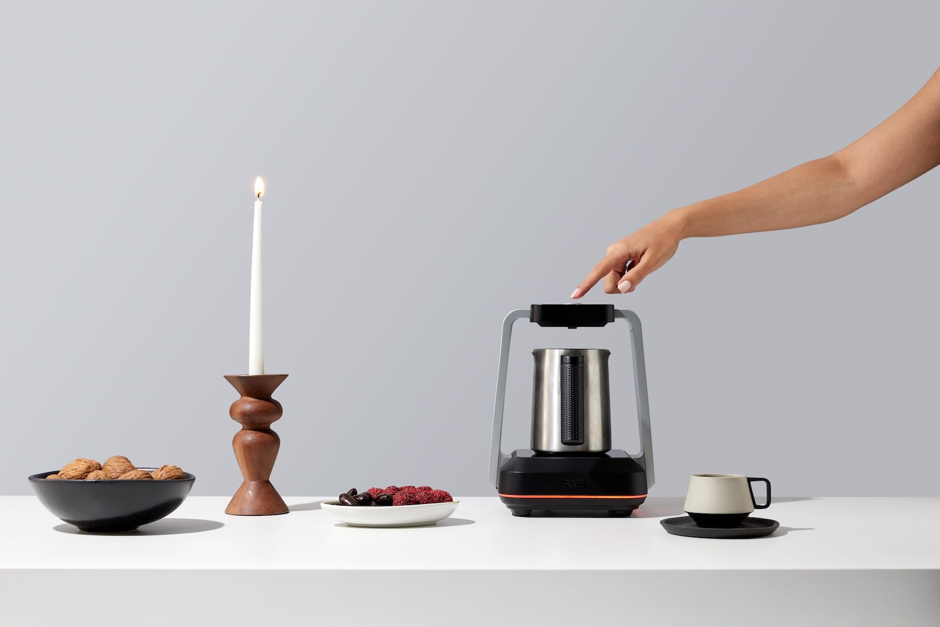SAKI Turkish Coffee Maker, Electric with Open Form Design, SandBrew Technology, Peak Foam Detection, 100% Plastic-Free Stainless Steel, Dishwasher Safe, 1-5 Cup, 120V - Black