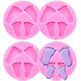 4 PCS Baby Feet Fondant Mold Silicone 3D Baby Foot Chocolate Mold Shower Cake Topper Decoration DIY Baking Mould for Sugarcraft Cake Cupcake Topper Candy Jelly Soap Gum Paste Polymer Clay Crafting