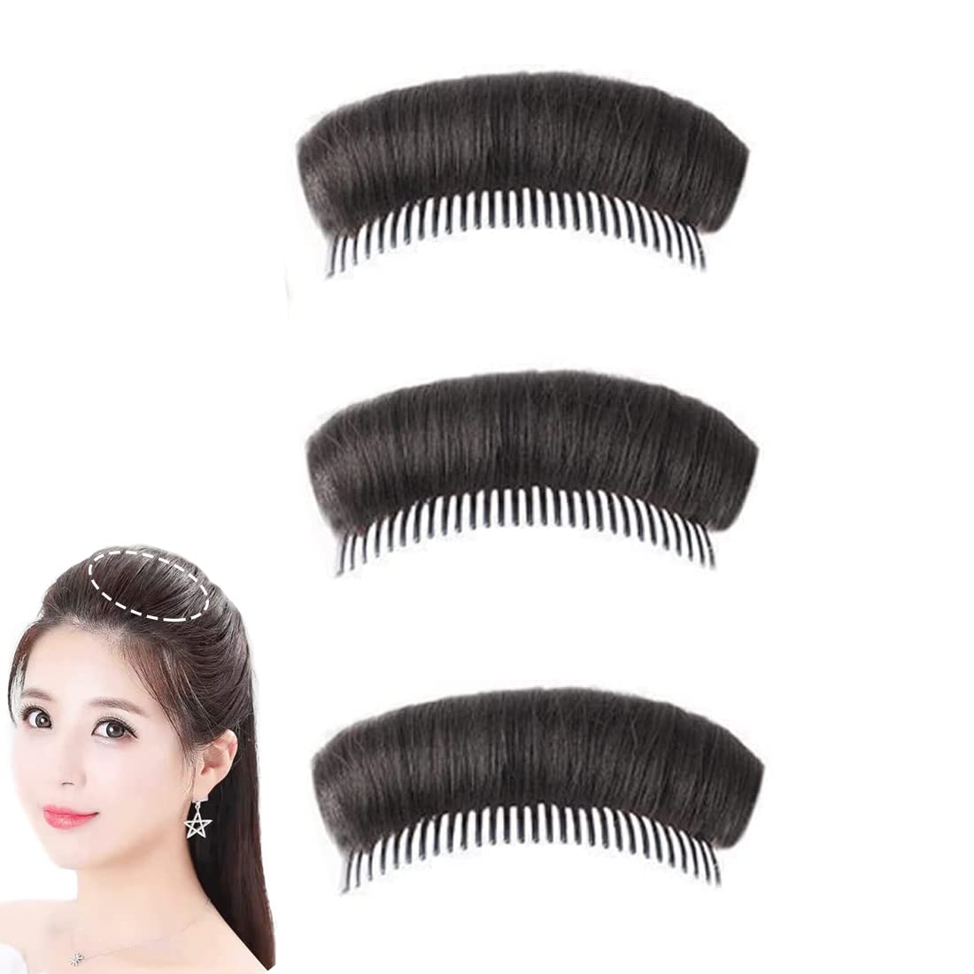 Invisible Fluffy Hair Base, False Hair Clip Hair Base Bump Styling, Hair Combs Synthetic False Hair Extensions Pad, Styling Insert Tool for DIY Hairstyles for Women Girls Black 3PCS