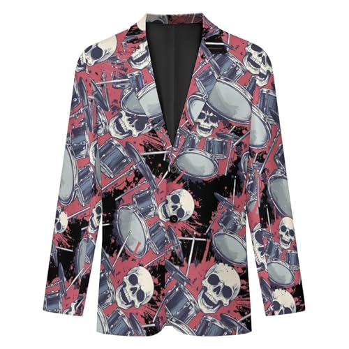 Skull Drums Men's Slim Suit Long-Sleeve Prom Tuxedo Classic Two Button Business Jacket4