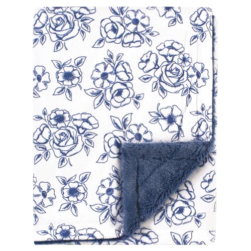 Image of Hudson Baby Unisex Baby Plush Blanket with Furry Binding and Back, Blue Toile, One Size